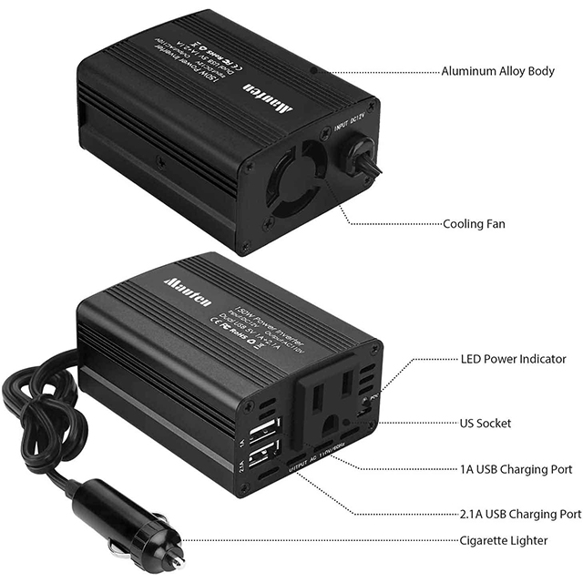 Small Smart 150W Car Inverter Converter Car Plug Adapter 12V DC To AC 110V Modified Sine Wave with AC And USB Output
