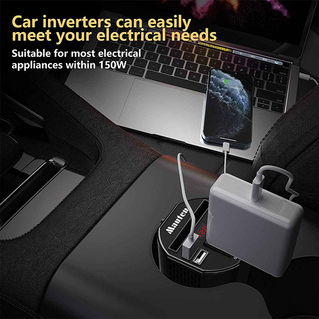 Mauten 150W Car Power Inverter, Car Plug Outlet Adapter with 4 USB Ports and 1 Ac Socket, Road Trip Essentials Accessories